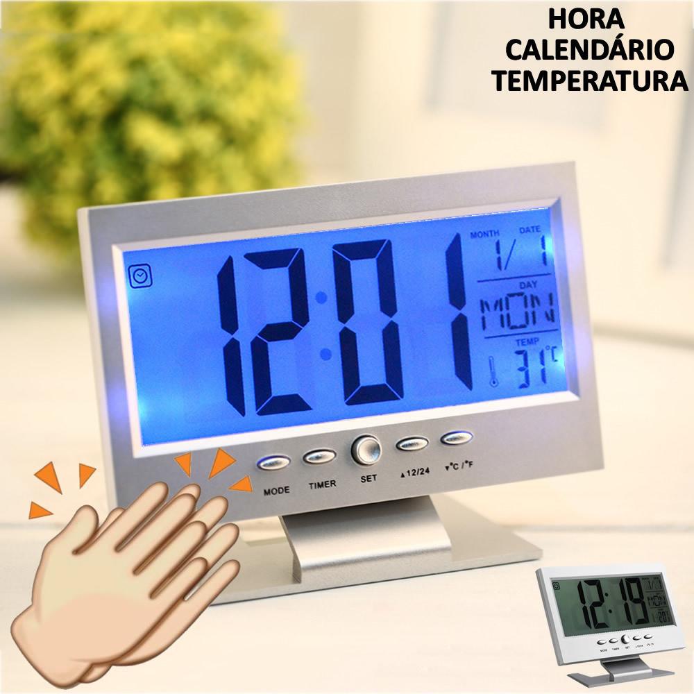 Relógio De Mesa Digital Lcd Led Acionamento Sonoro Despertador Termometro Prata Cbrn01439 é bom? Vale a pena?