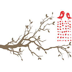 Adesivo de Parede Pássaros do Amor - Árvore Marrom Corações Vermelho - 58cm X 84cm - Classic Home é bom? Vale a pena?