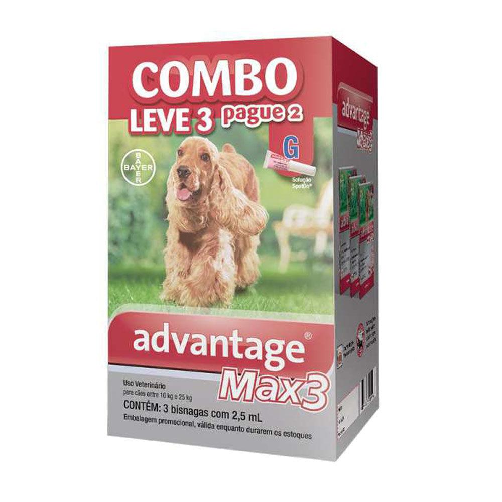 Advantage Max 3 Combo Leve 3 Pague 2 Antipulgas E Carrapatos Para Cães Entre 10 E 25kg 2,5ml é bom? Vale a pena?