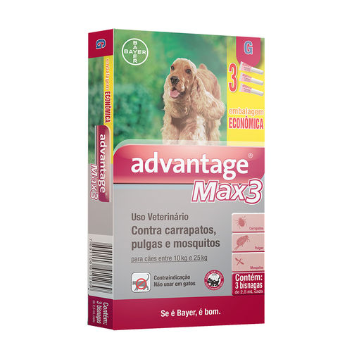 Advantage Max 3 Combo Leve 3 Pague 2 Antipulgas e Carrapatos para Cães Entre 10 e 25kg 2,5ml é bom? Vale a pena?