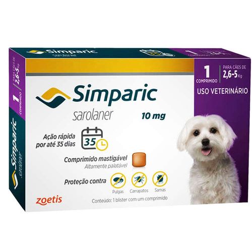 Anti Pulgas Zoetis Simparic 10 Mg para Cães 2,6 a 5 Kg - 3 Comprimidos é bom? Vale a pena?