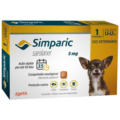 Antipulgas Zoetis Simparic 5 Mg para Cães 1,3 a 2,5 Kg - Zoetis é bom? Vale a pena?