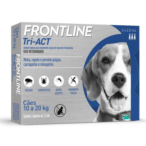Antipulgas e Anticarrapatos Frontline Tri-act para Cães de 10 a 20 Kg - 3 Pipetas é bom? Vale a pena?