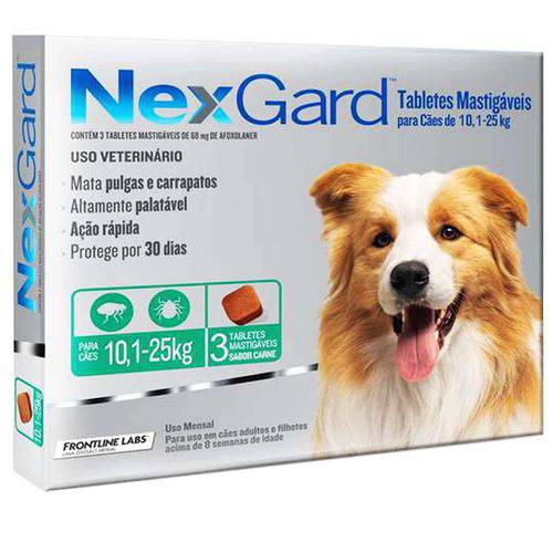 Antipulgas e Carrapatos Nexgard 68 Mg para Cães de 10,1 à 25 Kg com 03 Tabletes é bom? Vale a pena?