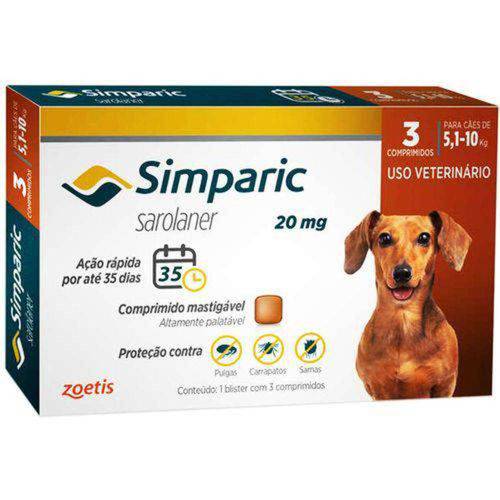 Antipulgas e Carrapatos Zoetis Simparic para Cães 5,1 a 10kg 20mg com 3 Comprimidos é bom? Vale a pena?