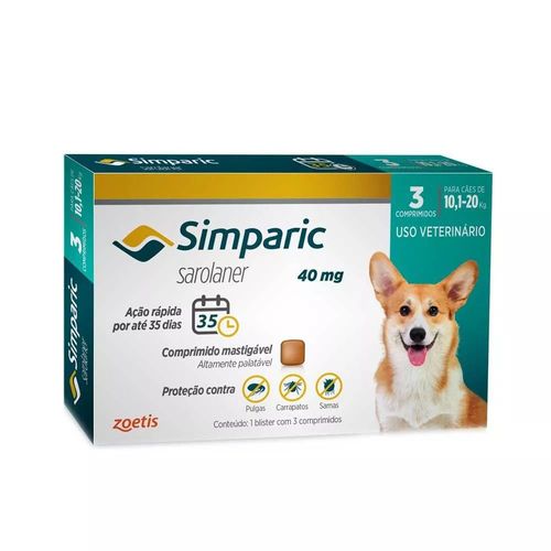 Antipulgas Simparic 40 Mg para Cães 10,1 a 20 Kg - Zoetis - 3 Comprimidos é bom? Vale a pena?
