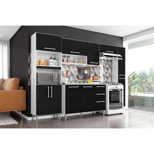 Armário Kit Cozinha Compacta Sharmila 11 Portas com Balcão e Paneleiro Simples Preto - Poquema é bom? Vale a pena?