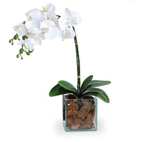 Arranjo de Flores Artificiais Orquideas Brancas Cachepot Vidro 45x20 Cm é bom? Vale a pena?