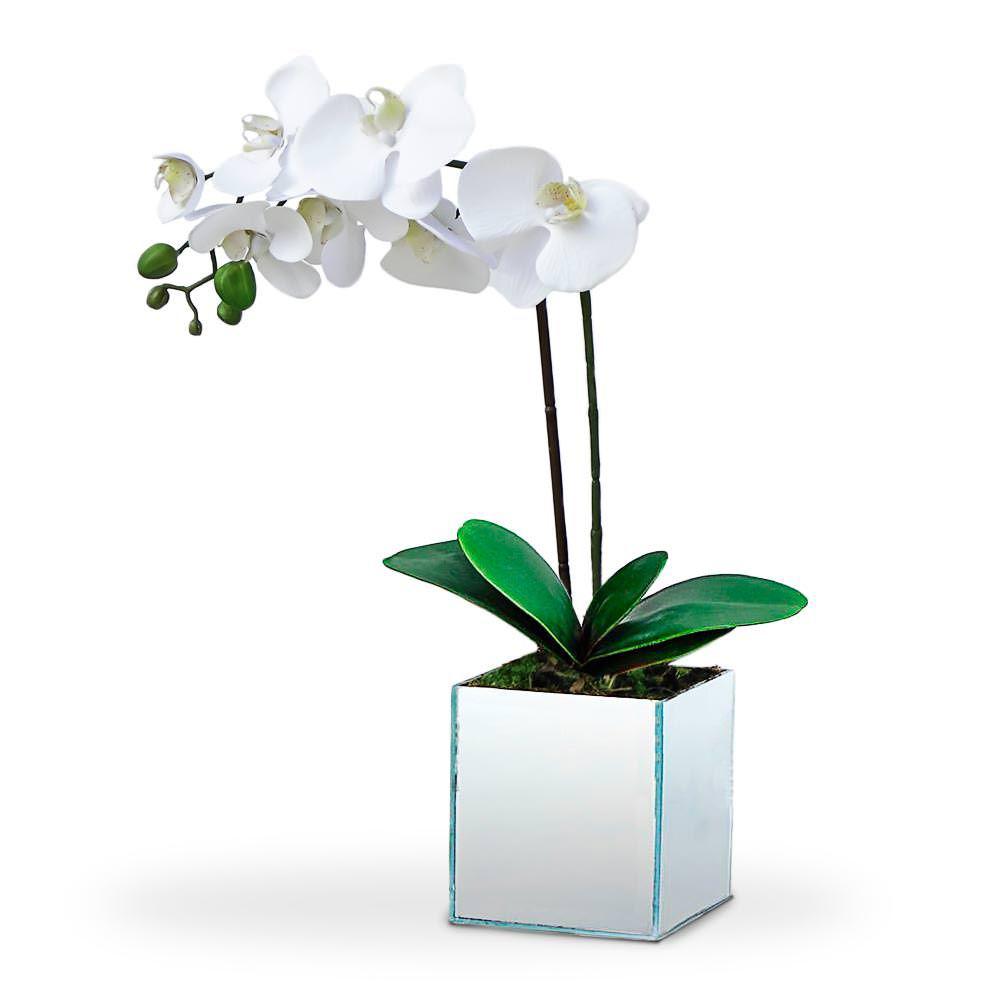 Arranjo De Flores Artificiais Orquideas Brancas No Cachepot Vidro Espelhado 40 Cm é bom? Vale a pena?