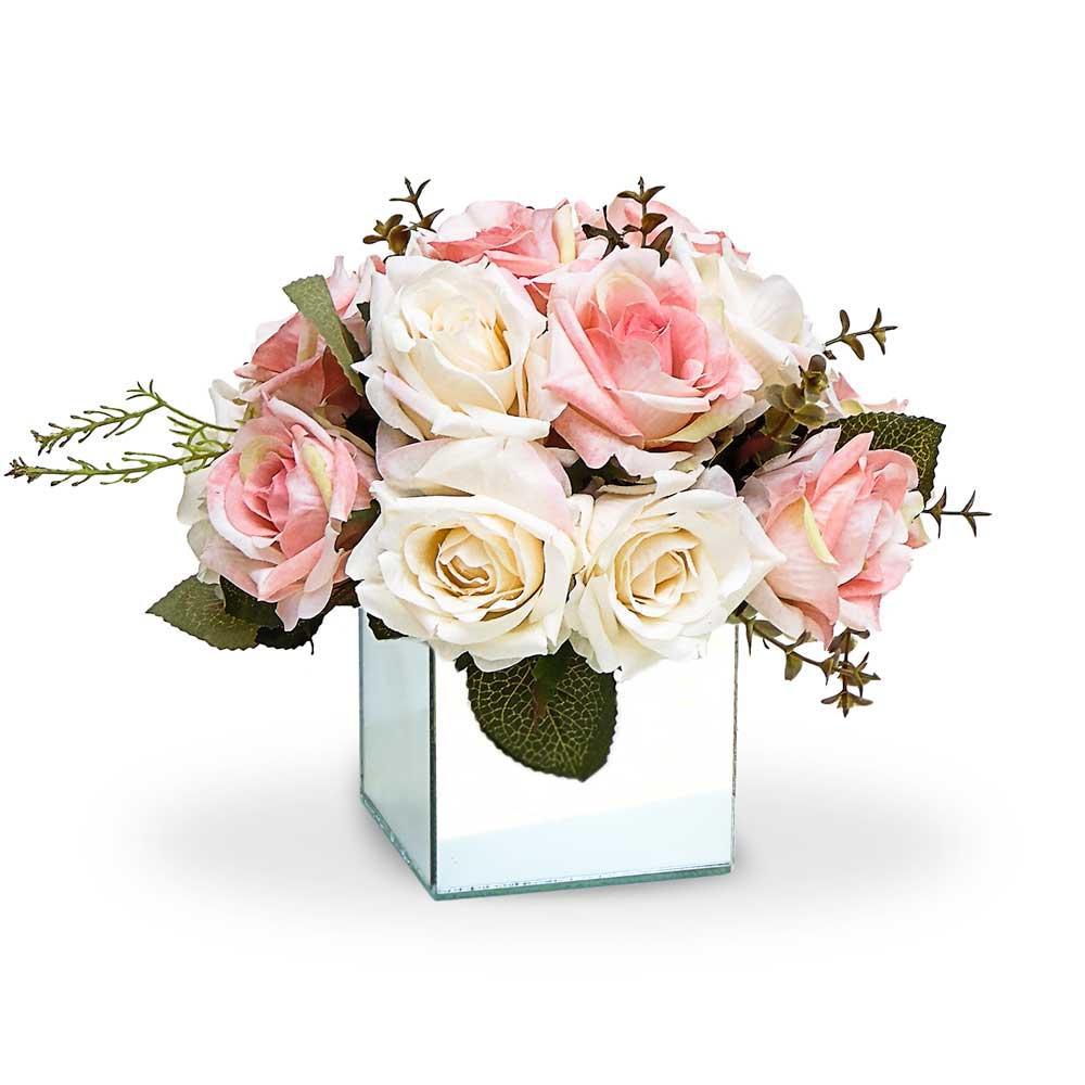 Arranjo De Flores Artificiais Rosas Mistas Vaso Espelhado Pequeno 25x15 é bom? Vale a pena?