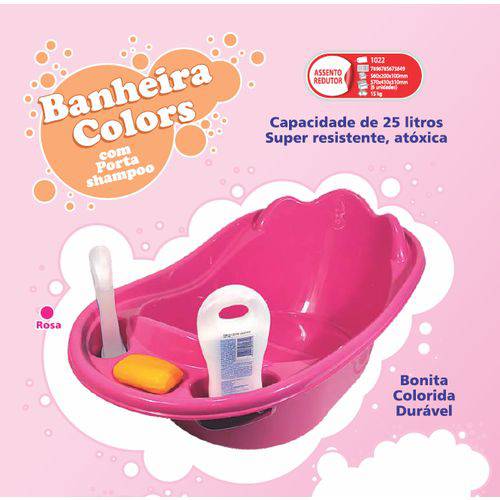 Banheira Colors para Bebê 25 Litros com Porta Shampoo Rosa é bom? Vale a pena?