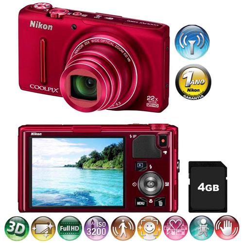 Câmera Digital Nikon Coolpix S9500 Vermelha – 18.1 MP, LCD 3.0", Zoom Ótico de 22x, Foto Panorâmica e 3D, Wi-Fi e GPS, Vídeo Full HD + Cartão de 4GB é bom? Vale a pena?