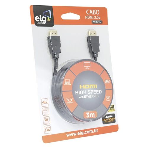 Cabo Hdmi 3m Versão 2.0 High Speed C/ Ethernet 3d 4k Hs2030 Elg é bom? Vale a pena?