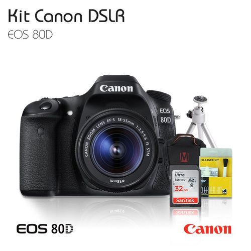 Câmera Canon EOS 80D 18-55mm Tripé, Bolsa(MasterTronic), C.32gb, Kit Limpeza é bom? Vale a pena?
