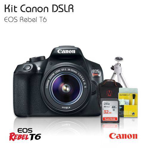 Câmera Canon Rebel T6 18-55mm, Cartão de Memória 32gb, Bolsa, Tripé, Kit Limpeza é bom? Vale a pena?