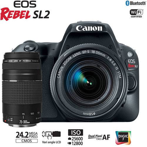 Câmera Canon Sl2 com Lentes Ef-s 18-55mm e Ef 75-300mm é bom? Vale a pena?
