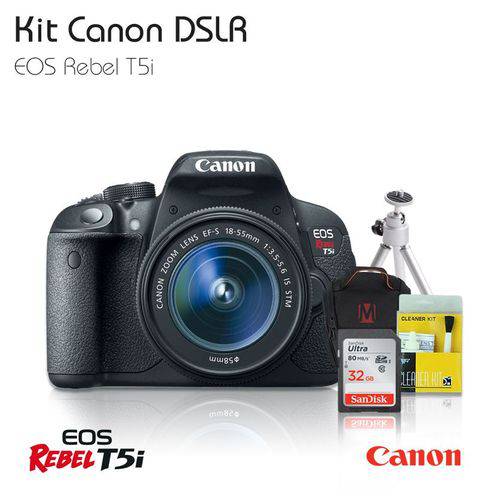 Câmera Canon T5i Lente 18-55mm Cartão 32gb Bolsa MasterTronic Tripe Kit Limpeza é bom? Vale a pena?