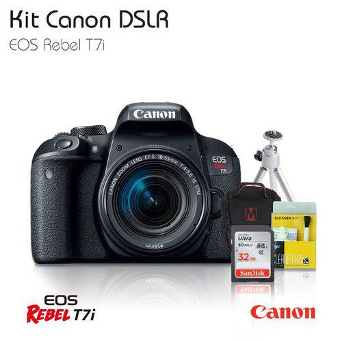 Câmera Canon T7i 18-55mm, Tripé Mesa, C.32GB, Bolsa MasterTronic, Kit Limpeza é bom? Vale a pena?