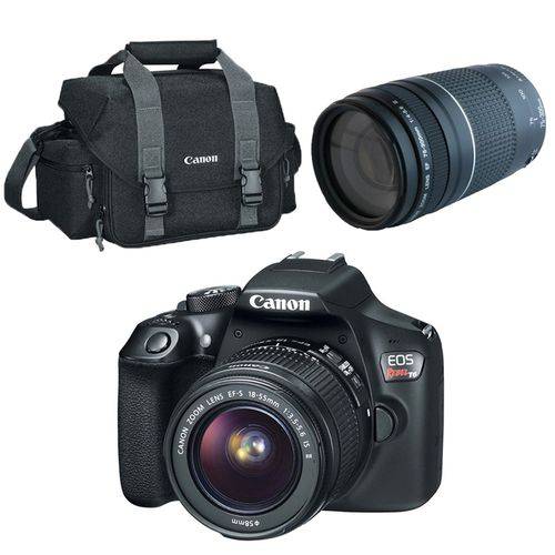 Câmera Digital T6 18mp EOS 18-55mm + Lente Profissional EF75-300 F4-5.6III e Bolsa | Canon é bom? Vale a pena?