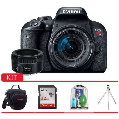 Canon T7i Kit Premium 18-55mm, 50mm, Bolsa Canon, Cartão 32GB, Mini Tripé e Kit Limpeza é bom? Vale a pena?