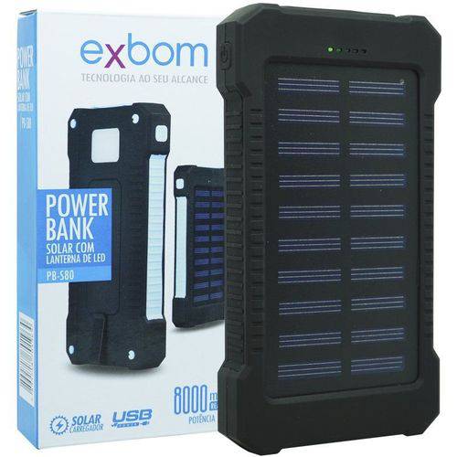 Carregador Portátil Power Bank Solar Bateria 8000 MAh Celular 2 X USB Exbom PB-S80 Preto Lanterna é bom? Vale a pena?