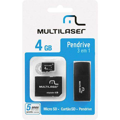 Cartão de Memória Multilaser Microsd Card com Adaptador Sd Mais Leitor Usb 3 em 1 4gb Mc057 é bom? Vale a pena?