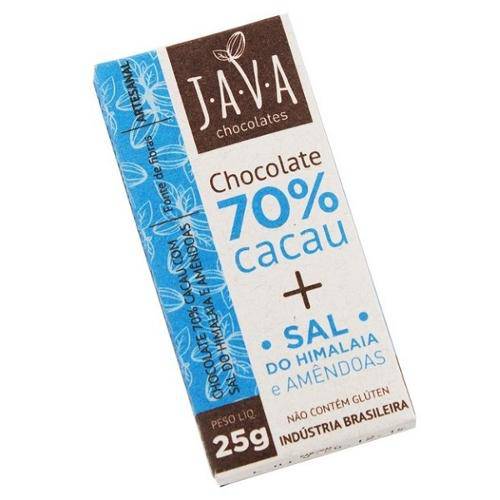 Chocolate 70 Cacau Orgânico Sem Glúten e Sem Lactose de Sal Rosa do Himalaia com Amêndoas 25g Java é bom? Vale a pena?