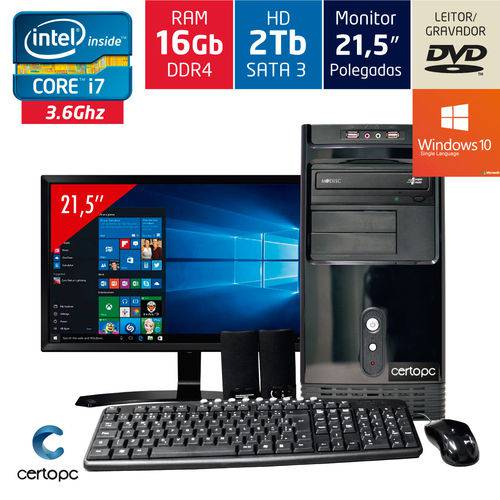 Computador + Monitor 21,5’’ Intel Core I7 16gb Hd 2tb Dvd com Windows 10 Sl Certo Pc Desempenho 959 é bom? Vale a pena?