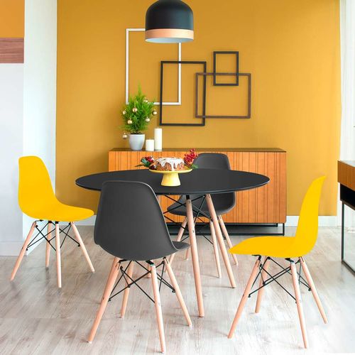 Conjunto de Mesa de Jantar com 4 Cadeiras Eames Eiffel Preto e Amarelo é bom? Vale a pena?