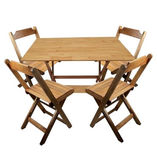 Conjunto De Mesa E 4 Cadeiras Dobráveis De Madeira 120x70cm Natural - Restaurante Shop é bom? Vale a pena?