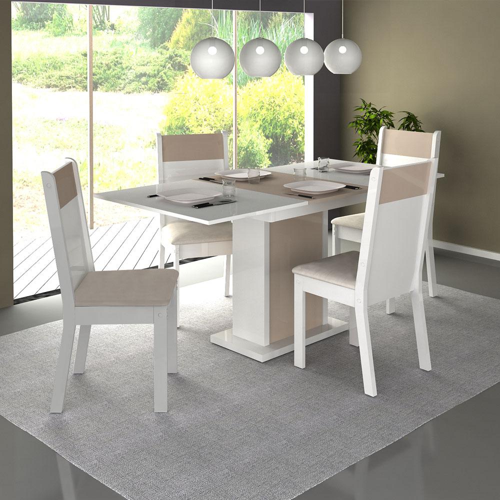 Conjunto Mesa De Jantar Elegance Extensível Branco/Vanila 4 Cadeiras Branco/Vanila Suede - Madesa é bom? Vale a pena?