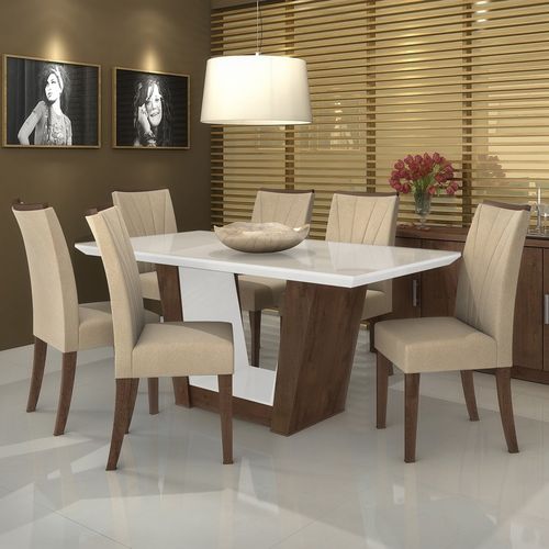 Conjunto Sala de Jantar Mesa Tampo Mdf/vidro Branco 6 Cadeiras Apogeu Móveis Lopas Imbuia é bom? Vale a pena?