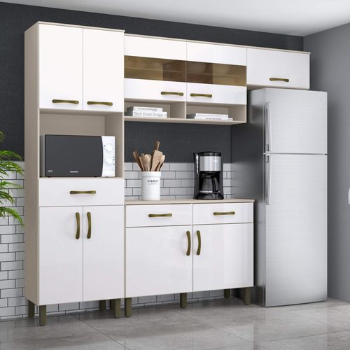 Cozinha Compacta 4 Peças 2 Portas de Vidro Balcão com Tampo Amy Siena Móveis Cristal/Branco é bom? Vale a pena?