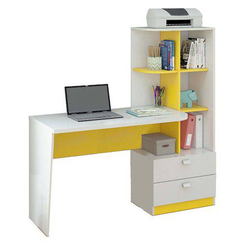 Escrivaninha/mesa para Computador com 2 Gavetas Elisa Branco/amarelo - Permóbili Móveis é bom? Vale a pena?