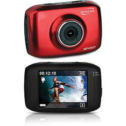 Filmadora Sport FS201 Vermelha com 4x Zoom Digital, Filma em HD, LCD Touch 2", Saída USB + Case à Prova D