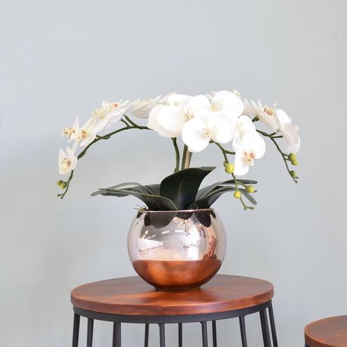 Flores Artificiais Arranjo de Orquídeas Branco Artificial no Vaso Rose Gold|linha Permanente Formosinha é bom? Vale a pena?