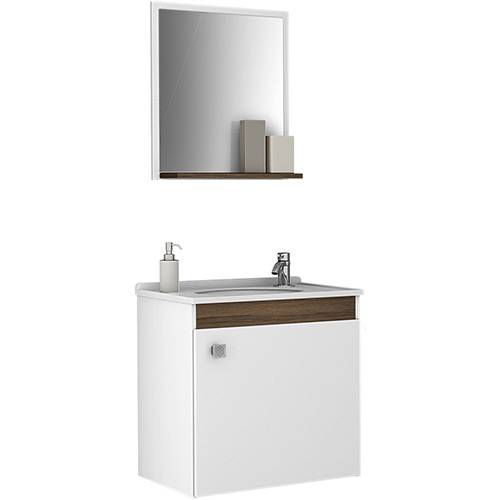 Gabinete para Banheiro com Pia e Espelheira Siena 1 Porta Branco/ Avelã - Móveis Bechara é bom? Vale a pena?