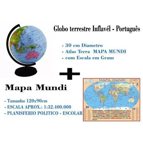 Globo Terrestre em Português Inflavel + Mapa Mundi Mundo Politico Escolar - 120 Cm X 90 Cm é bom? Vale a pena?