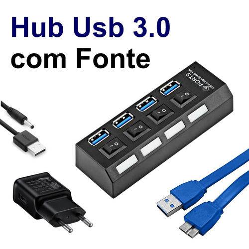 Hub USB 3.0 4 Portas com Leds Botão Liga/desliga e Fonte de Energia é bom? Vale a pena?