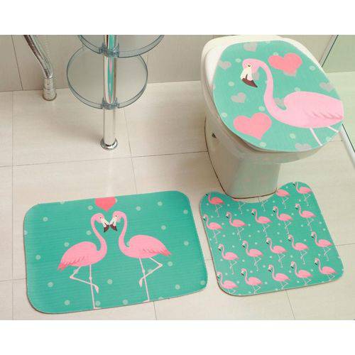 Jogo de Tapete para Banheiro 3 Peças Decore Flamingo Verde é bom? Vale a pena?