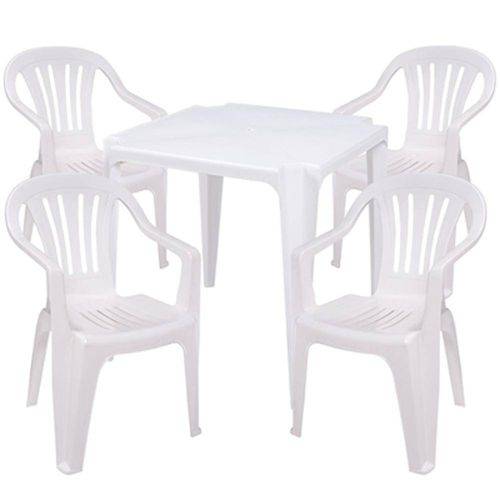 Jogo Mesa 4 Cadeiras Brancas Bela Vista Plástico Empilháveis é bom? Vale a pena?