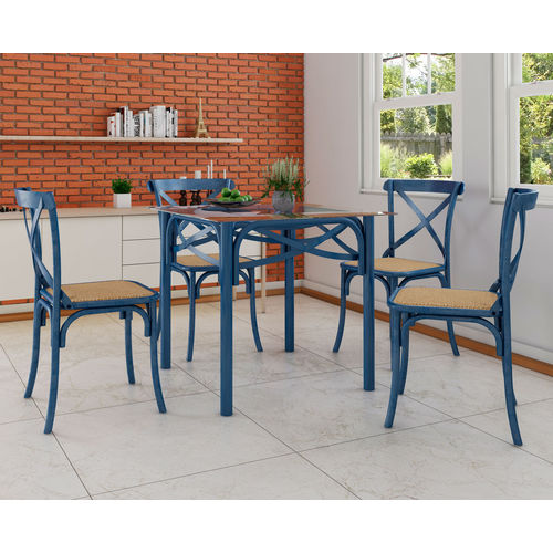 Jogo Mesa 4 Cadeiras Katrina 90 por 90cm Tampo Vidro Azul é bom? Vale a pena?