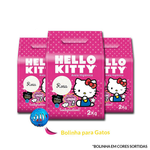 Kit 3 Areias de Gato Hello Kitty Bio Fina 2kg + Bolinha é bom? Vale a pena?