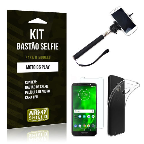 Kit Bastão Selfie Moto G6 Play Bastão + Película + Capa - Armyshield é bom? Vale a pena?