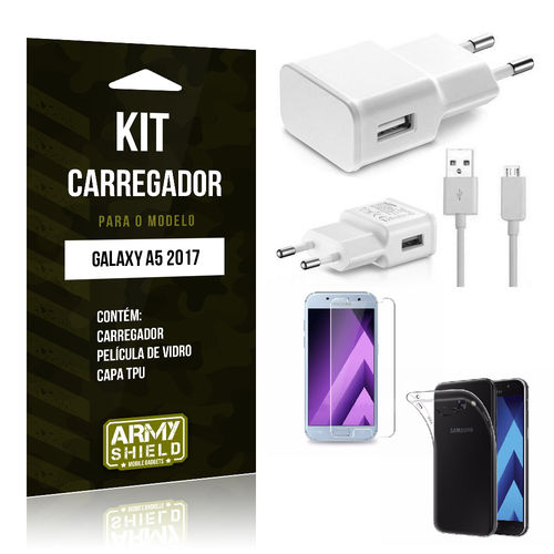 Kit Carregador Galaxy A5 2017 Película de Vidro + Capa Tpu + Carregador -armyshield é bom? Vale a pena?