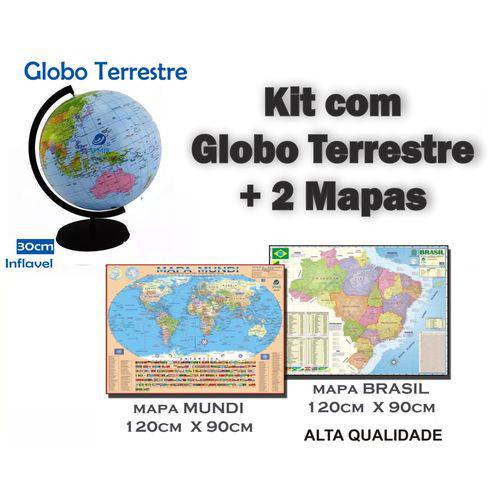 Kit com Globo Inflável 30 Cm + 2 Mapas ( Mundi + Brasil ) - Tamanho 120 Cm X 90 Cm é bom? Vale a pena?