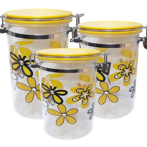Kit com 3 Potes Floral Amarelo Herméticos com Trava Vedação é bom? Vale a pena?