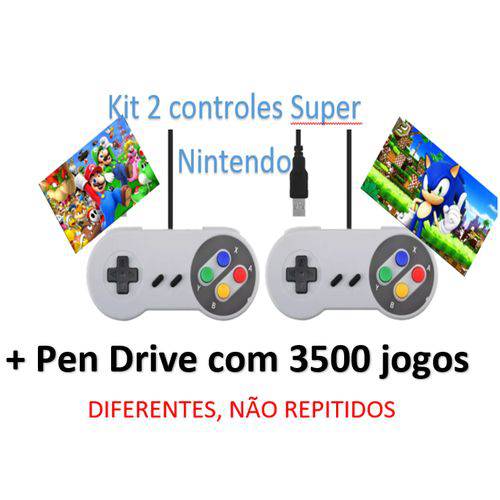 Kit 2 Controles/joystick Super Nintendo USB + Pendrive com 3500 Jogos Jogos de Super Nintendo, Mega Drive, Master System, Nintendo 8 Bits e ATARI !! é bom? Vale a pena?