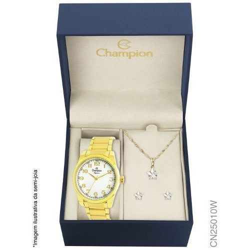 Kit Relógio Champion Feminino Dourado Cn25010w + Semijoias é bom? Vale a pena?