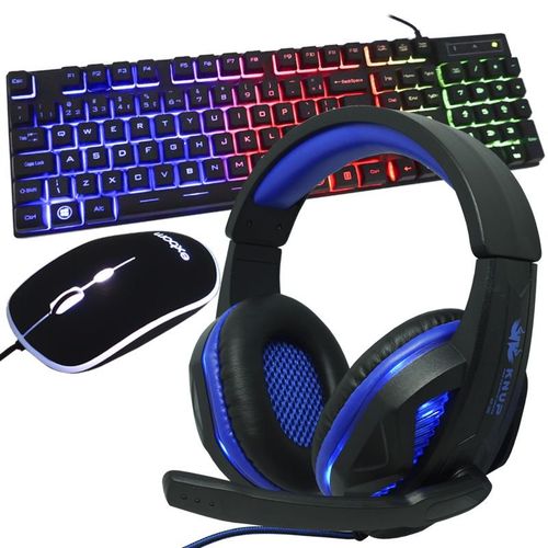 Kit Teclado Mouse Headset Gamer Computador Usb Abnt2 Iluminado Led Rgb Bk-g550 Kp-396 Preto/azul é bom? Vale a pena?